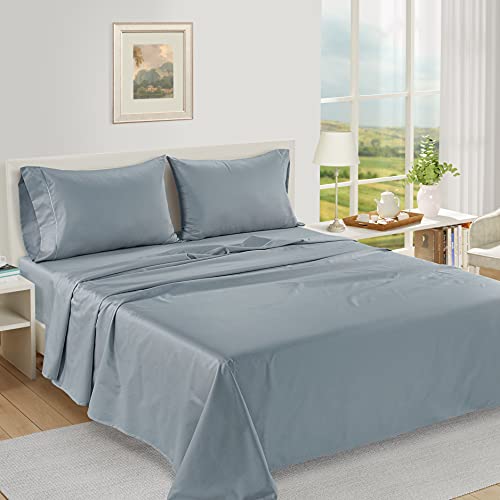 Luxury Hotel Style LANE LINEN 100% Egyptian Cotton King Bed Sheets - French Blue, Mercerized No-Pill Fade-Resistant Sil