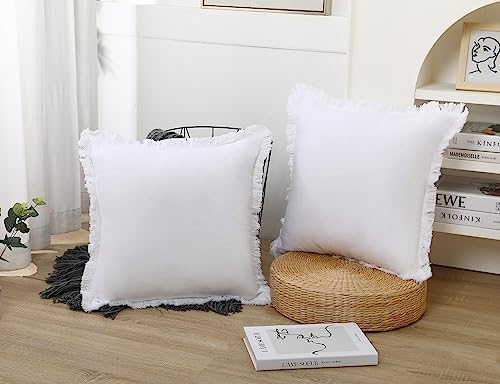 Chic Tassel Fringed Linen Throw Pillow Covers for Couch Sofa
| Boho Chic White Neutral 18x18 Inch Throw Pillow Covers
|