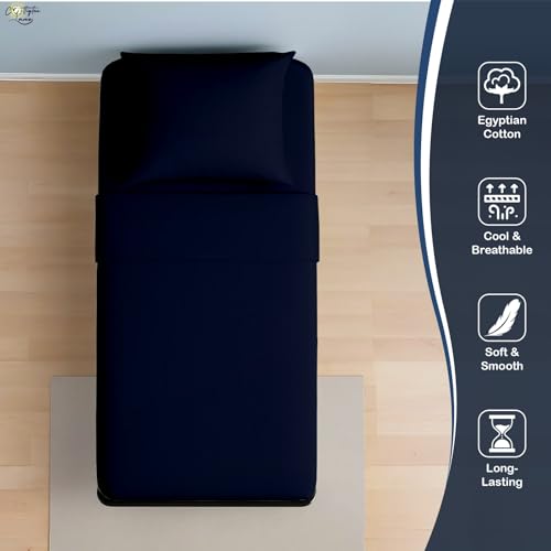 Cottington Lane 4 Piece Cot Sheets Set for Narrow Twin Bed, 30" x 75" with 6 Inch Deep Pocket, Navy Blue Solid, 100% Egy
