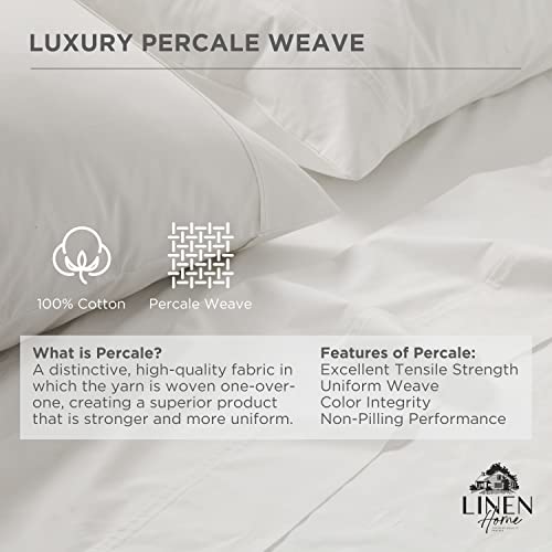 100% Organic Linen Home Percale Pillowcases for Queen Size Bed, White, Crisp and Cool, 20 inches X 30 inches, OEKO-TEX