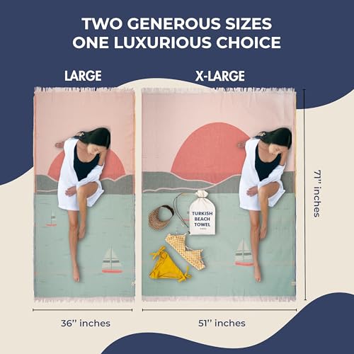 Turkish Quick Dry Beach Towel - Large 36 x 71 Seascape | Essential for Day at The Beach | Sand Free Towel for Clean and