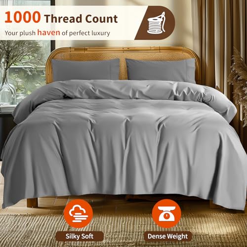 LBRO2M All Season 100% Egyptian Cotton Sheets Set, King Size, OEKO-TEX STANDARD 100 Soft Comfortable, 4 Piece Set, 16 In