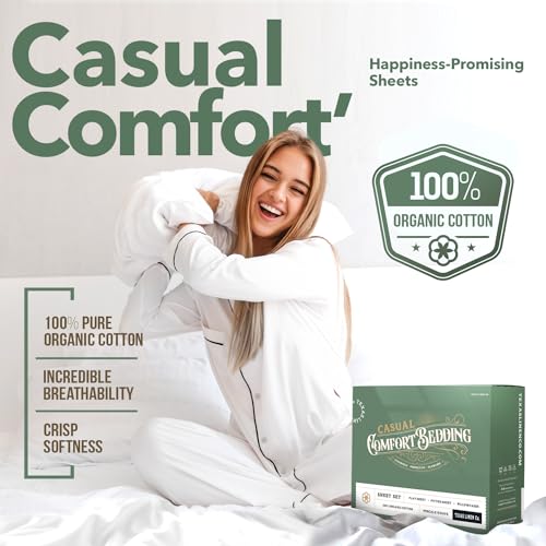 TEXAS LINEN CO. 100% Organic Cotton Percale Sheets Queen Size - Soft, Crisp & Cooling, GOTS Certified OEKO-TEX STANDARD