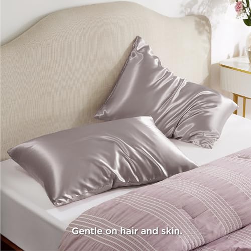 Bedsure Dusty Rose Satin Pillow Cases for Hair - Standard Size with Zipper, Silky & Soft - Gifts for Women Men, 20x26 In