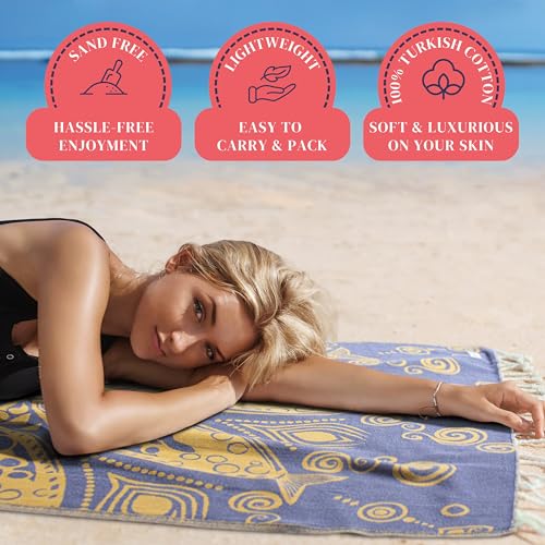 Premium Turkish Extra Large Beach Towels for Travel and Vacation - Thin Beach Towel Quick Dry - Lightweight, Sand Free -